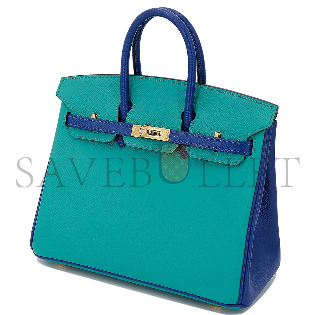H**mes master birkin 35 epsom in malachite green and aqua blue with gold buckle h028369ck33 (35*28*18cm)